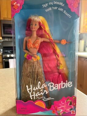 Barbie Bright Pink & Yellow Hula Hair Doll